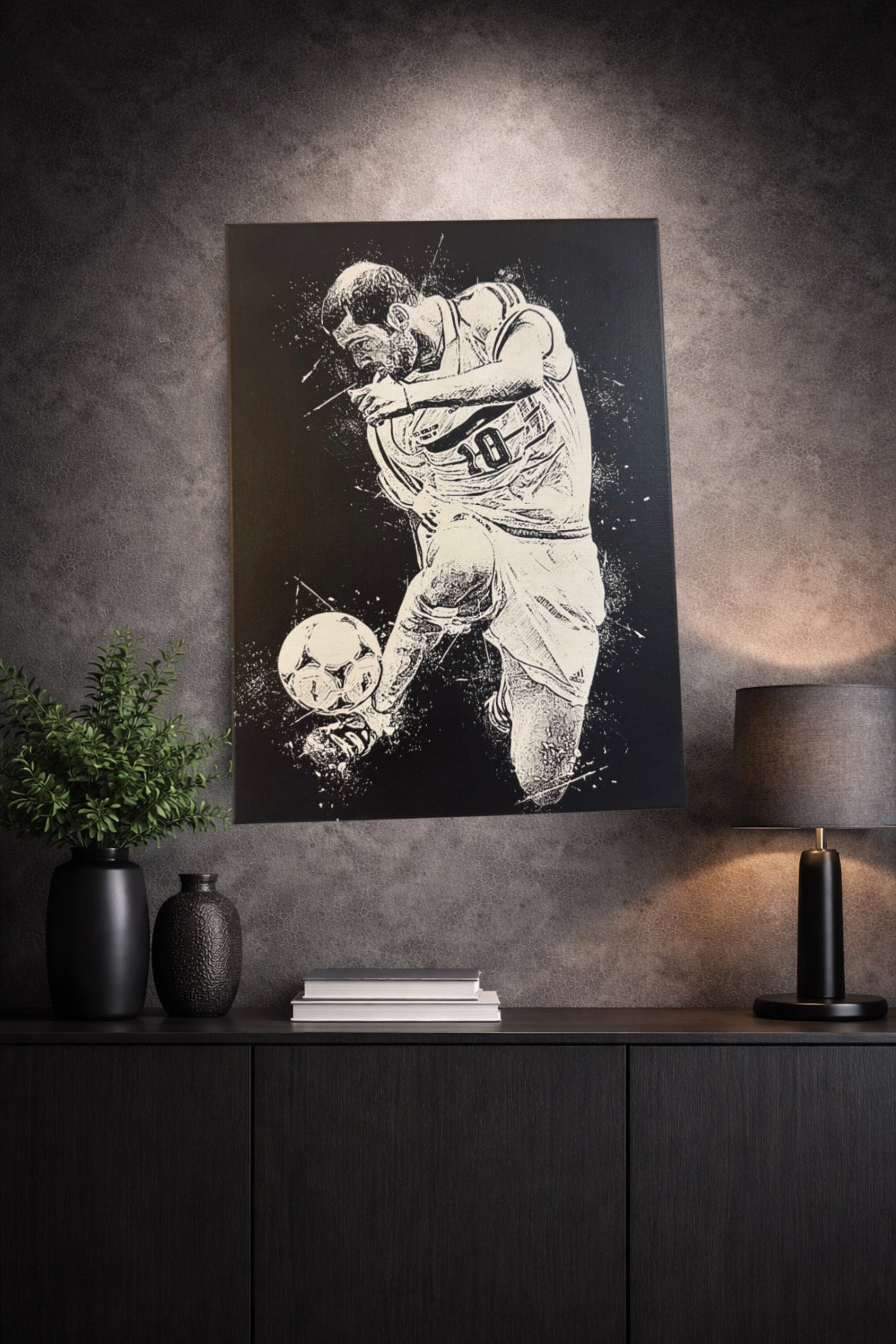 Tableau Légende du Football - Toile Murale Noir et Blanc 30x40 cm