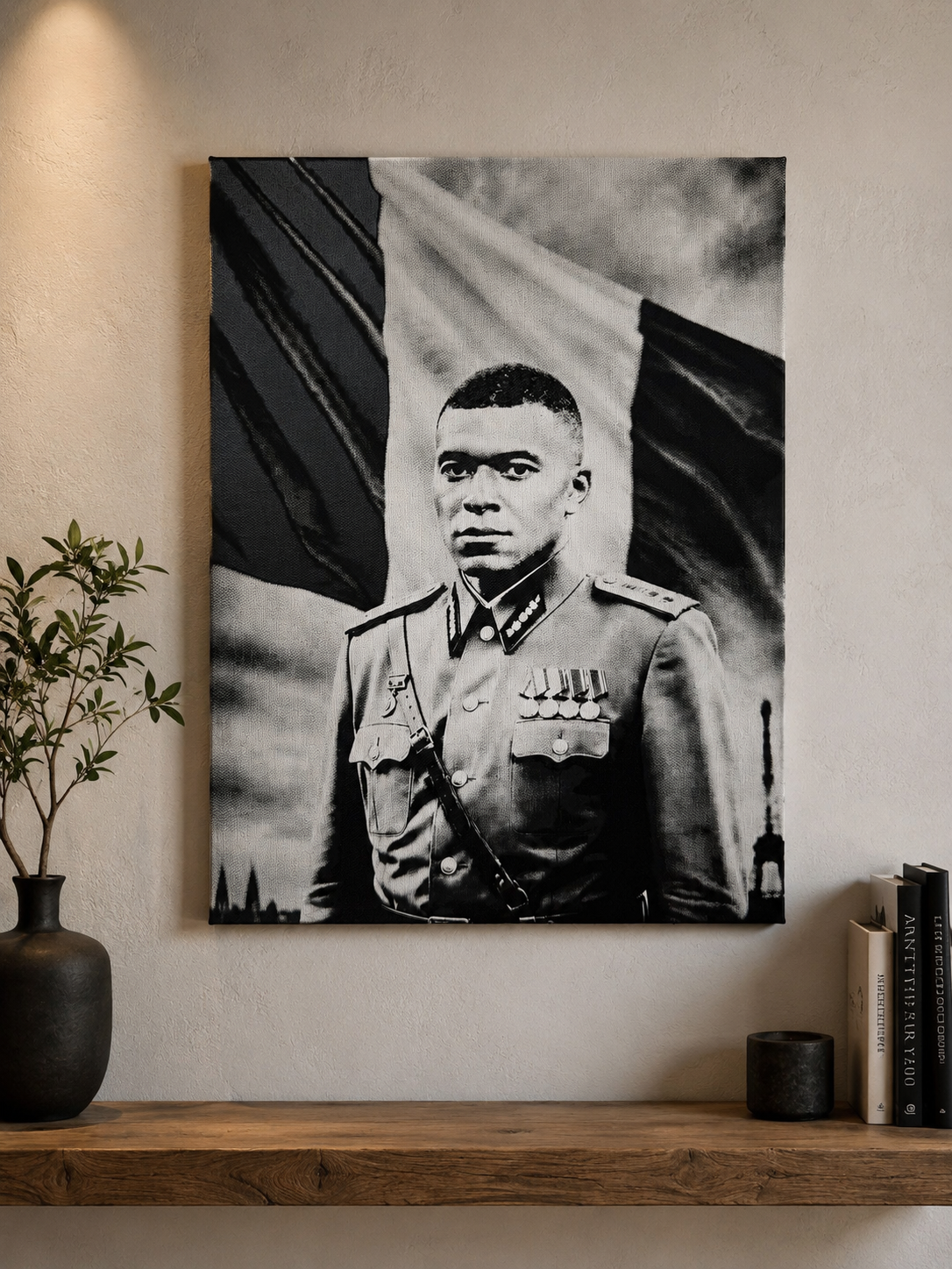 El Dictator Mbappé™ | Tableau Parodique Noir & Blanc sur Toile 30×40 cm