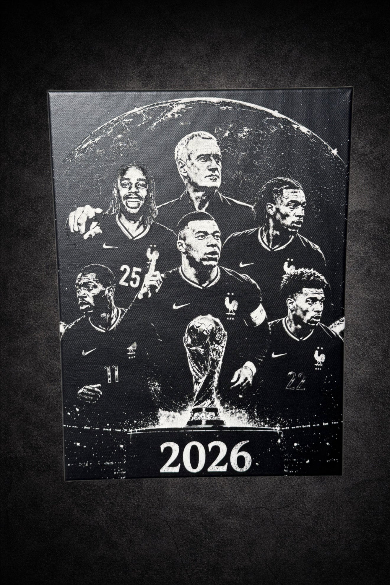 Tableau Football Français 2026 – Toile Décorative Noir & Blanc 30 × 40 cm