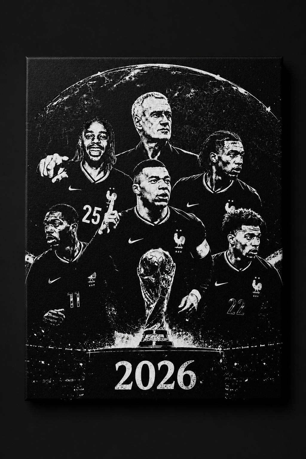 Tableau Football Français 2026 – Toile Décorative Noir & Blanc 30 × 40 cm
