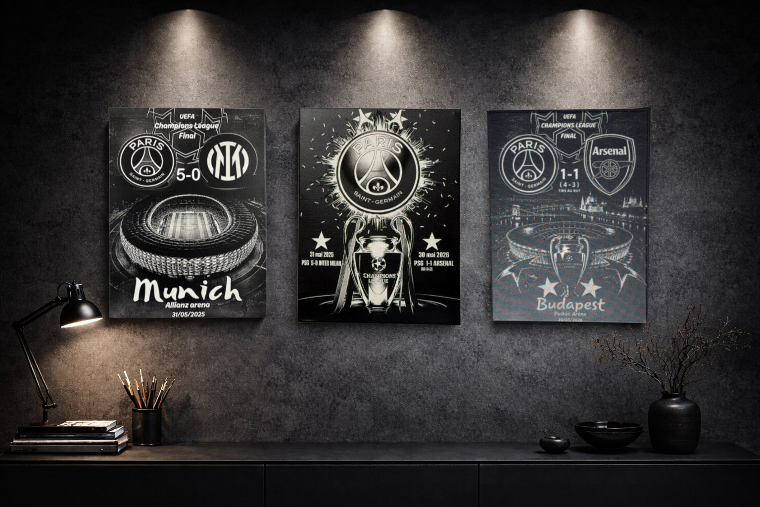 Décoration murale pour passionné de football avec 3 oiles assorties