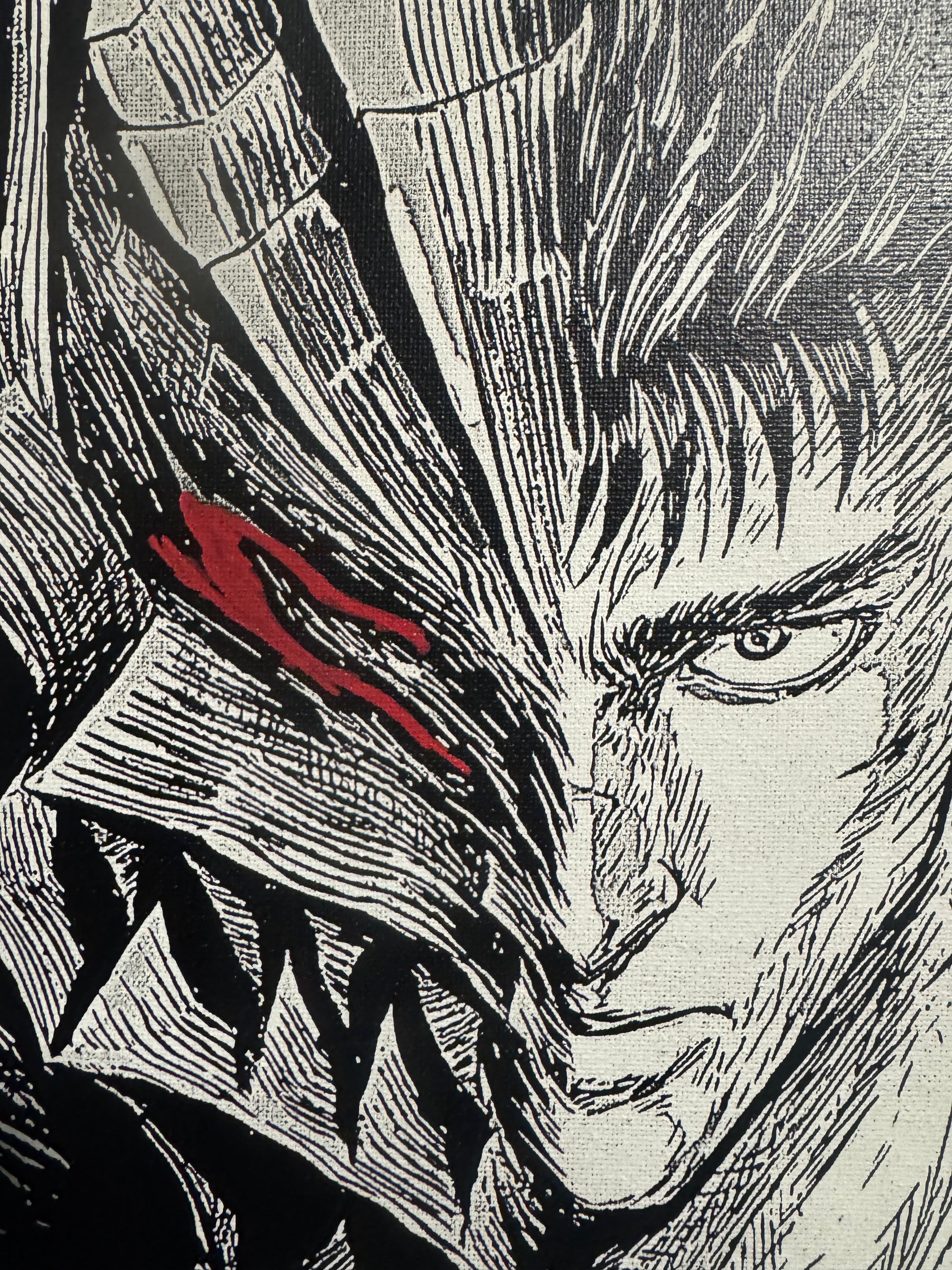 Tableau manga noir et blanc – Guerrier dark fantasy à l'armure – Toile 30x40 cm