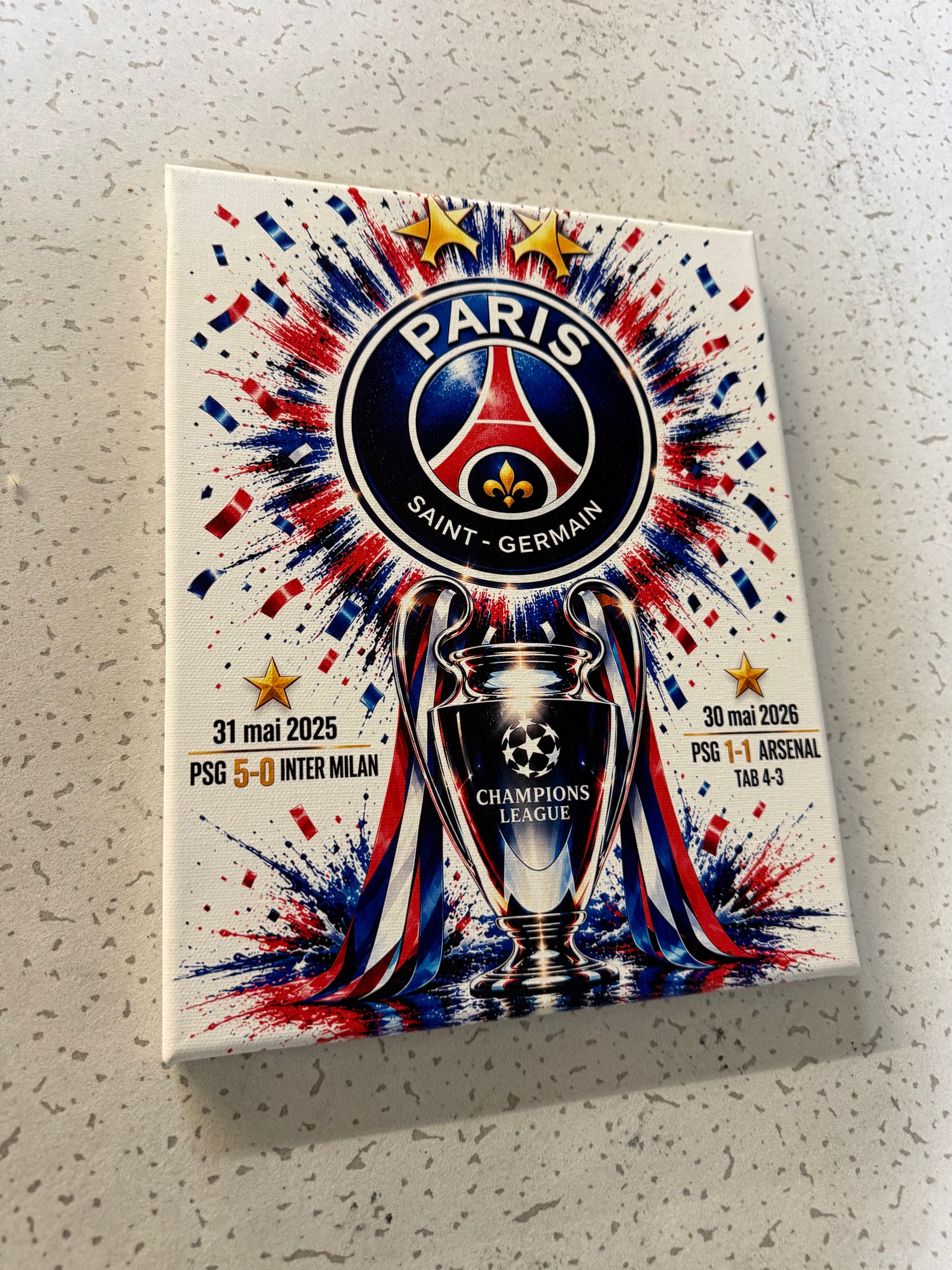 Tableau PSG – Double Champion d’Europe 2025 & 2026 – 24x30 cm