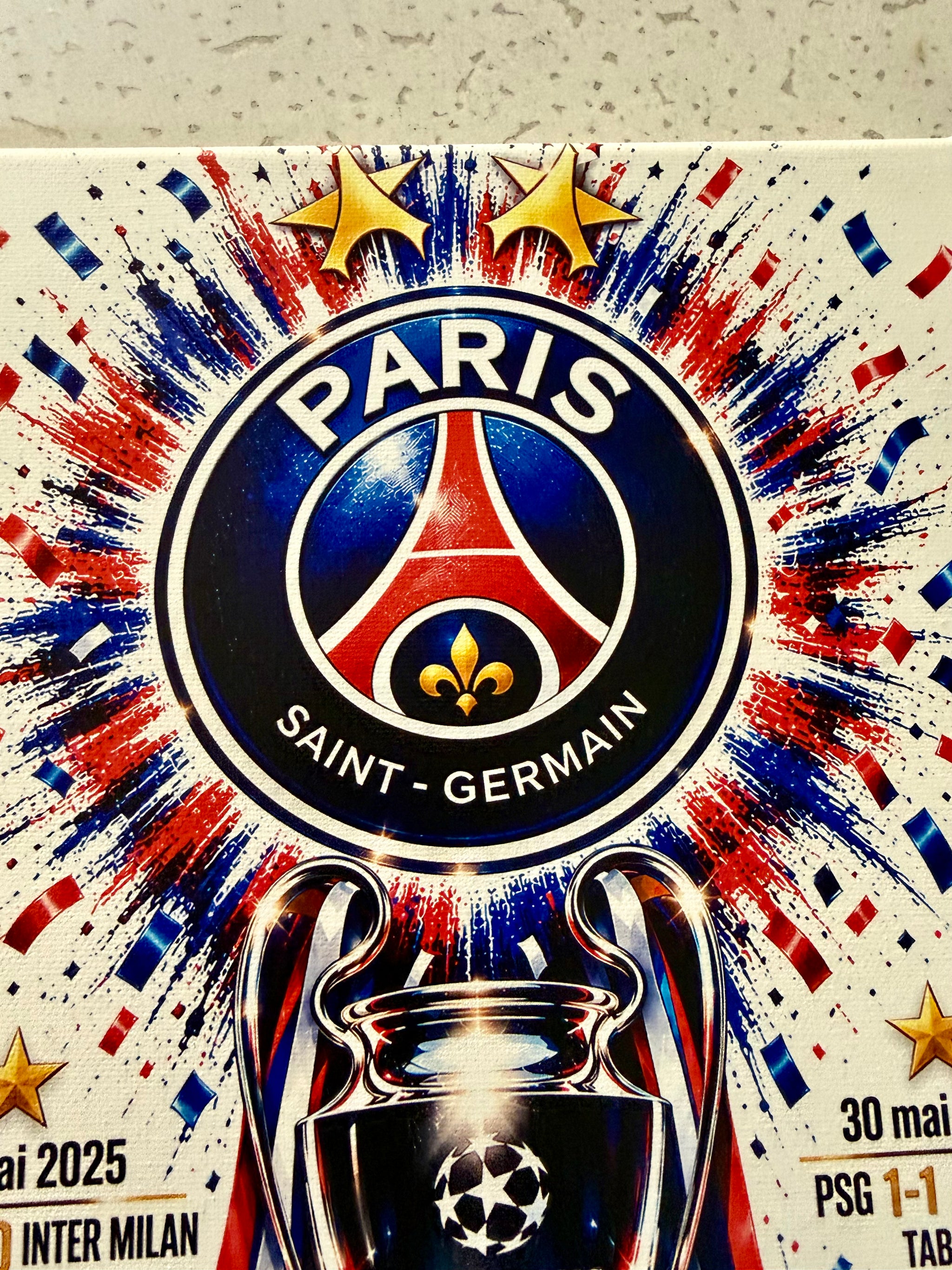 Tableau PSG – Double Champion d’Europe 2025 & 2026 – 24x30 cm