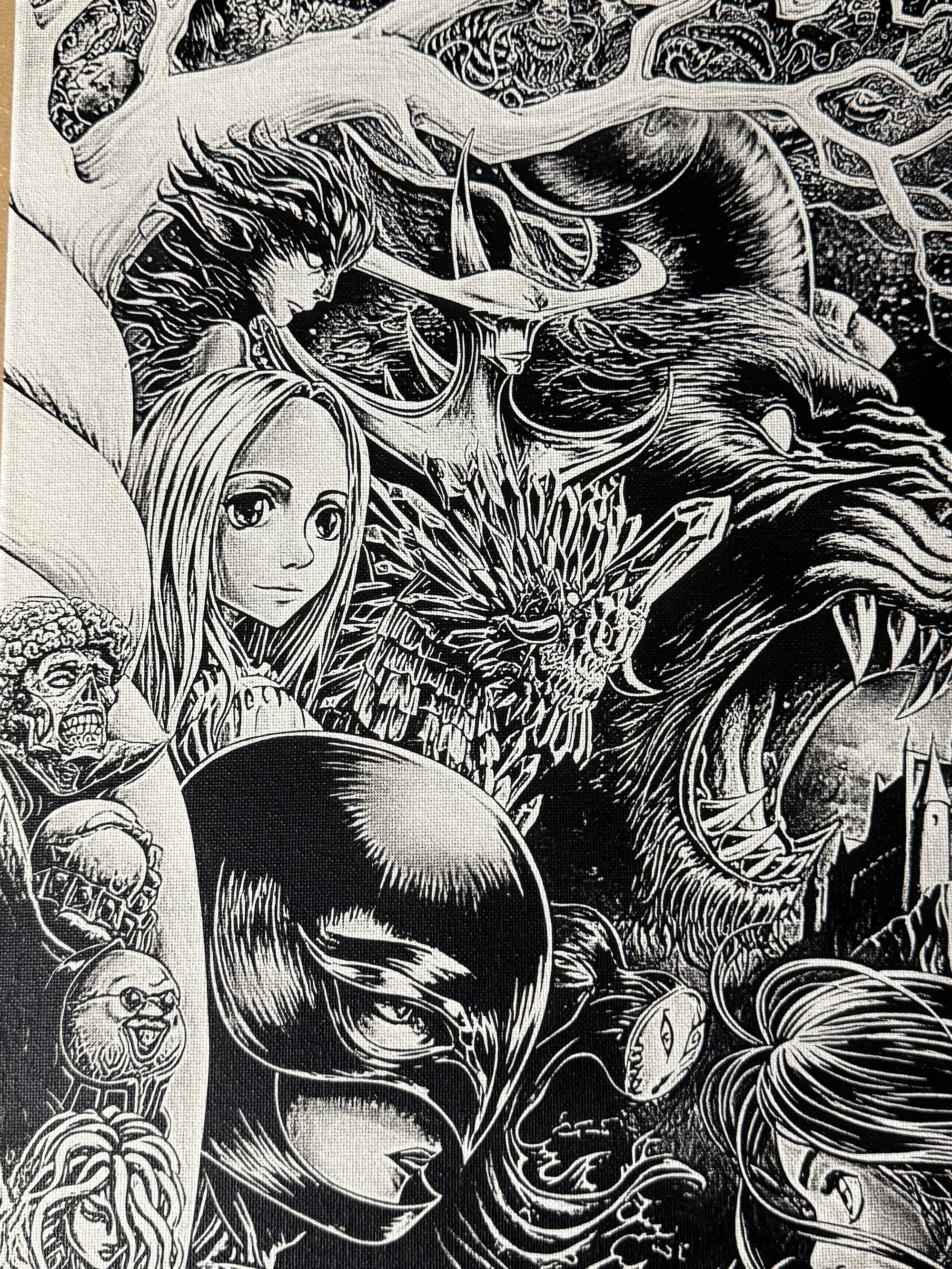 Tableau en Duo Dark Fantasy – Guerrier Maudit & Créatures Mythiques – Art Noir et Blanc