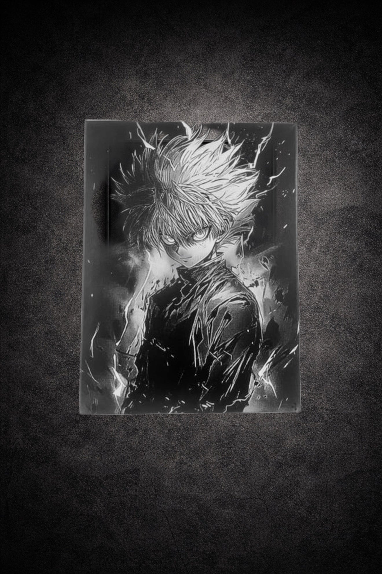 Tableau manga noir et blanc – Guerrier shōnen à l’aura électrique – Toile murale 30x40 cm