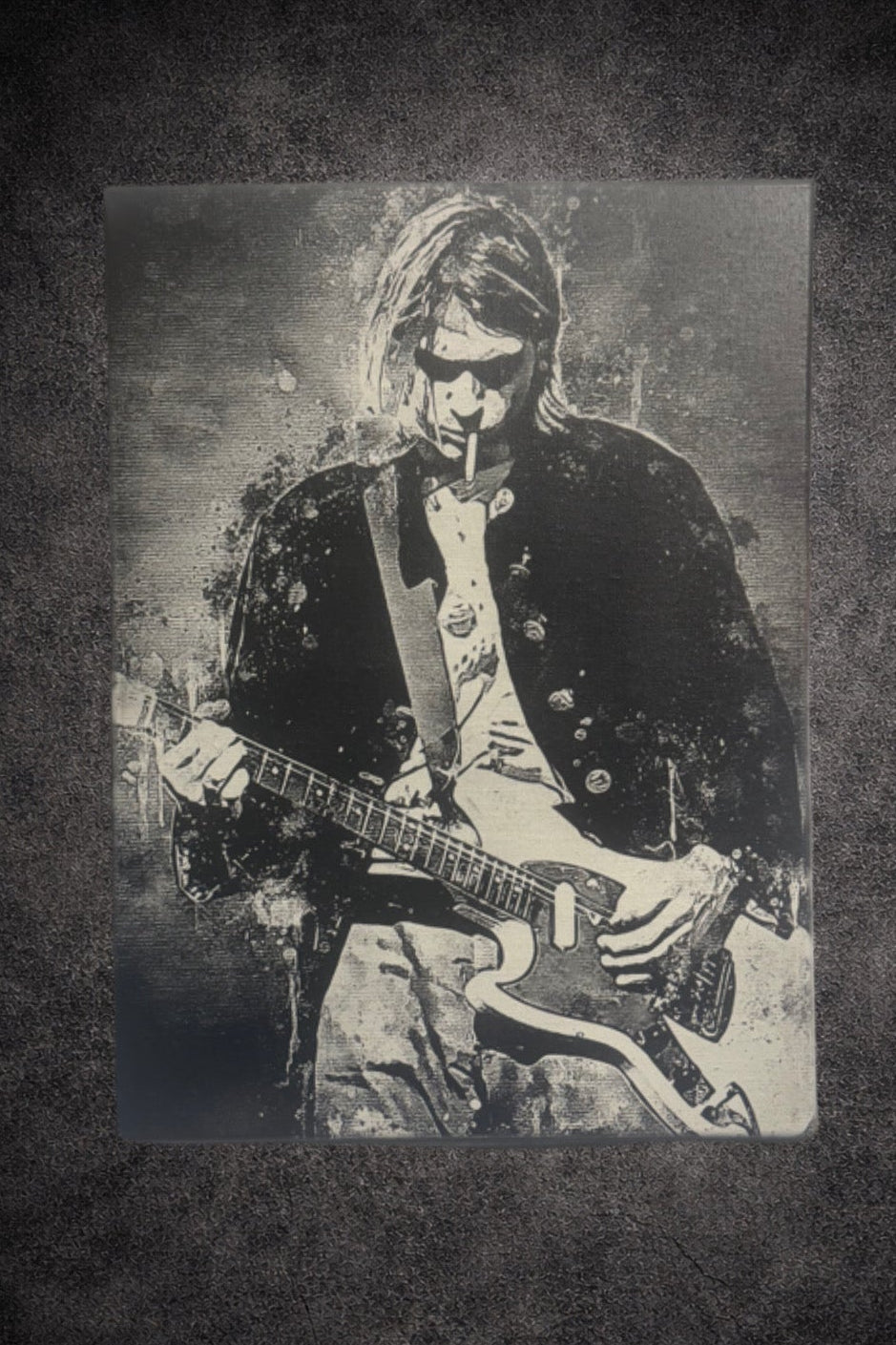 Affiche rock noir et blanc – Guitariste électrique vintage – Toile murale 30x40 cm - DesignRomArt
