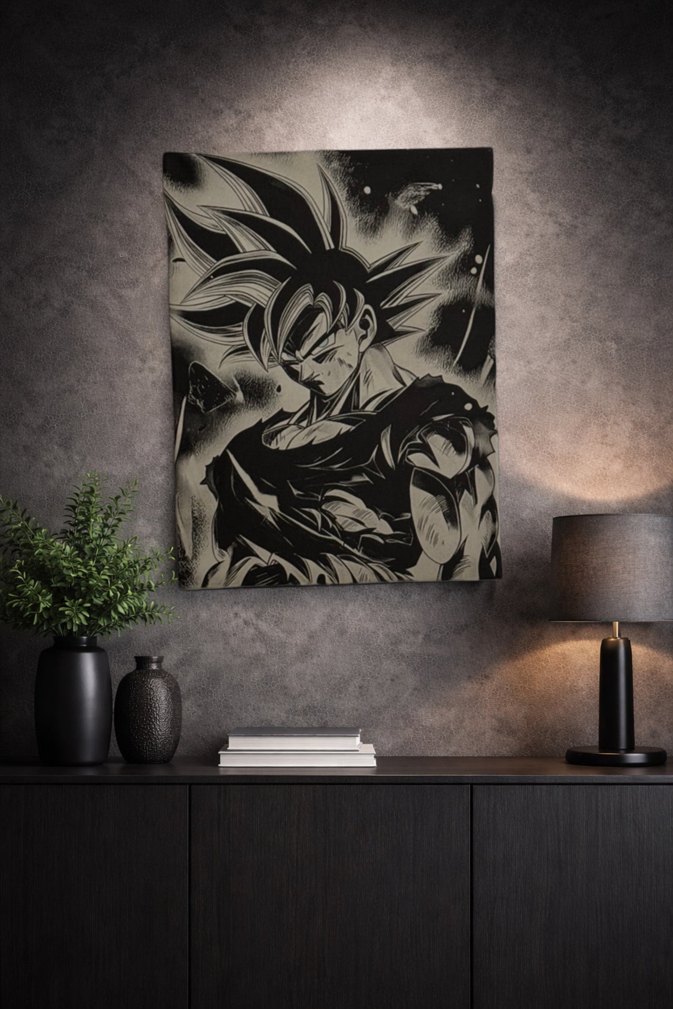Tableau Goku Dragon Ball Z en noir et blanc – art mural manga 30x40 cm