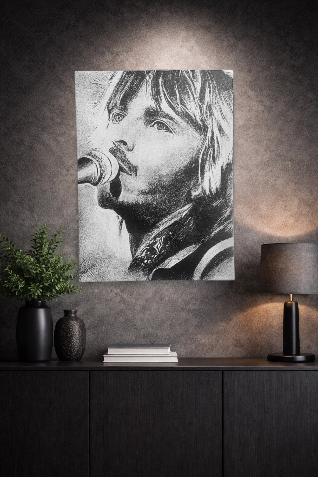 Portrait de Renaud en noir et blanc – tableau chanson française 30x40 cm