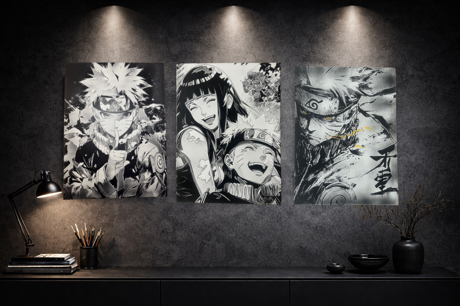 composition murale épique avec tableaux guerriers mystiques