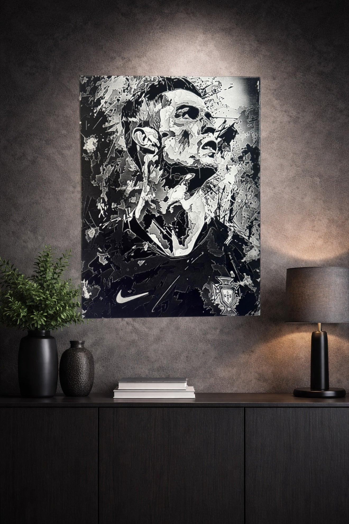 Décoration murale football noir et blanc dans un intérieur moderne