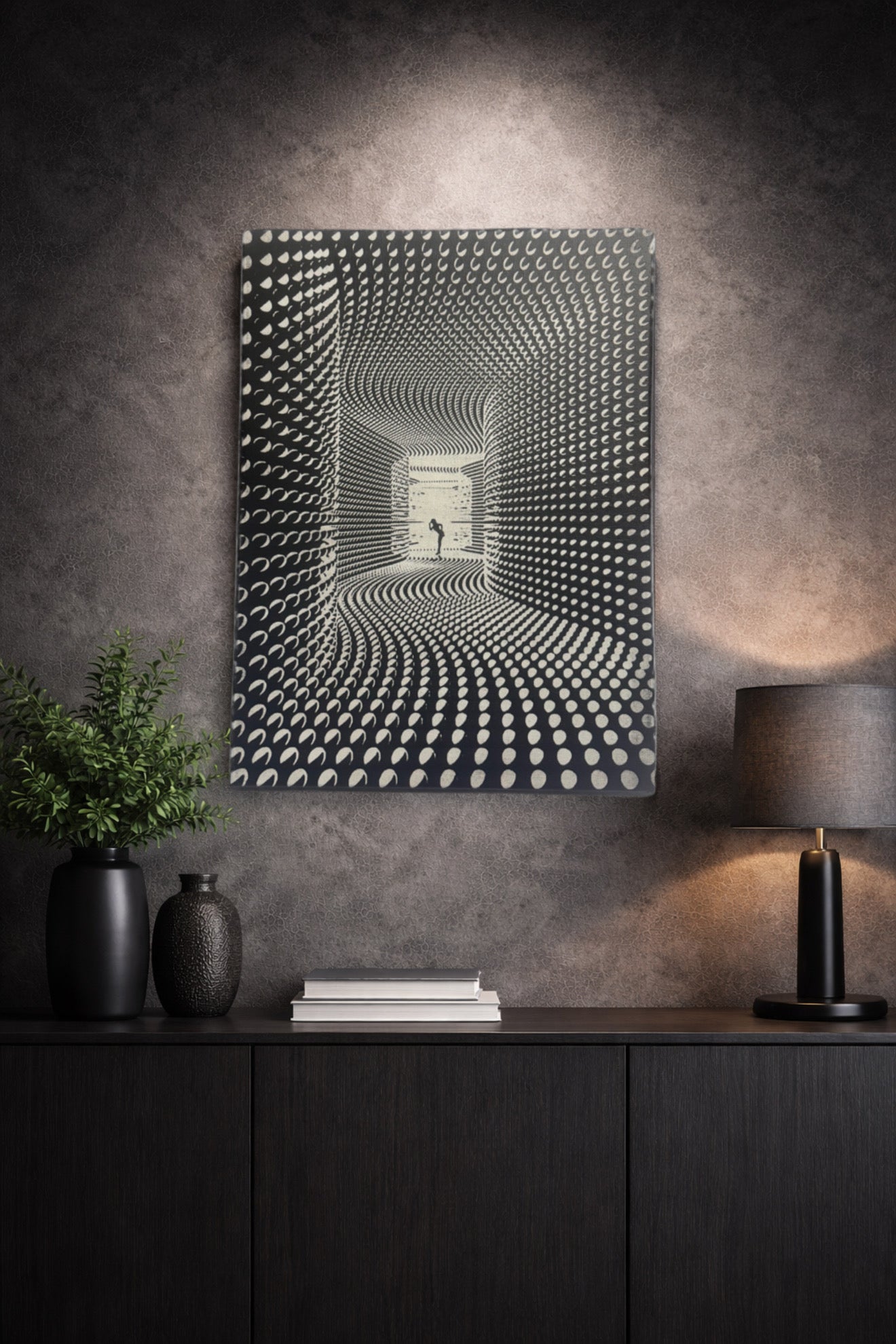 Tableau illusion d’optique en noir et blanc – art mural hypnotique 30x40 cm