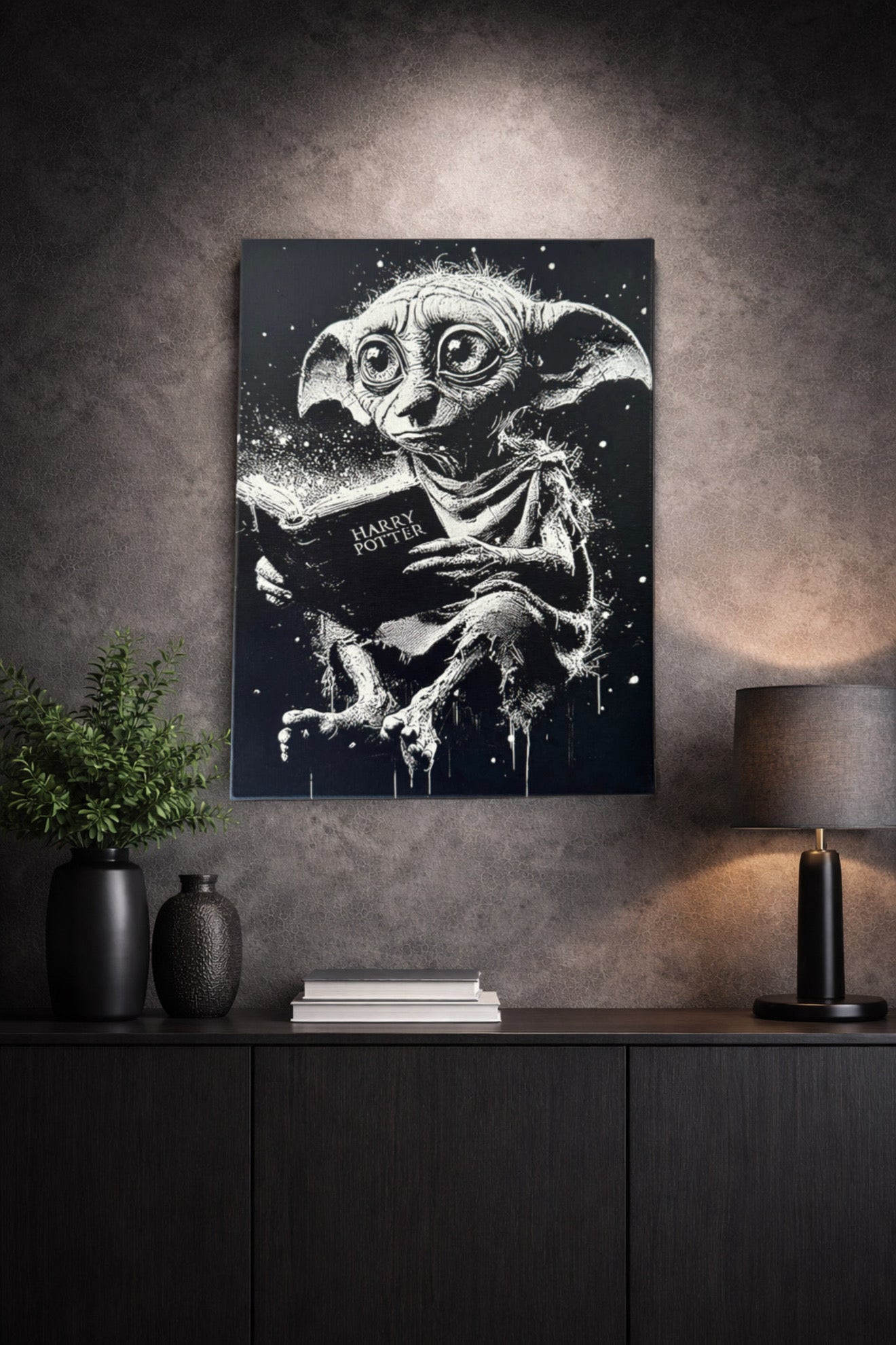 Tableau créature fantastique noir et blanc