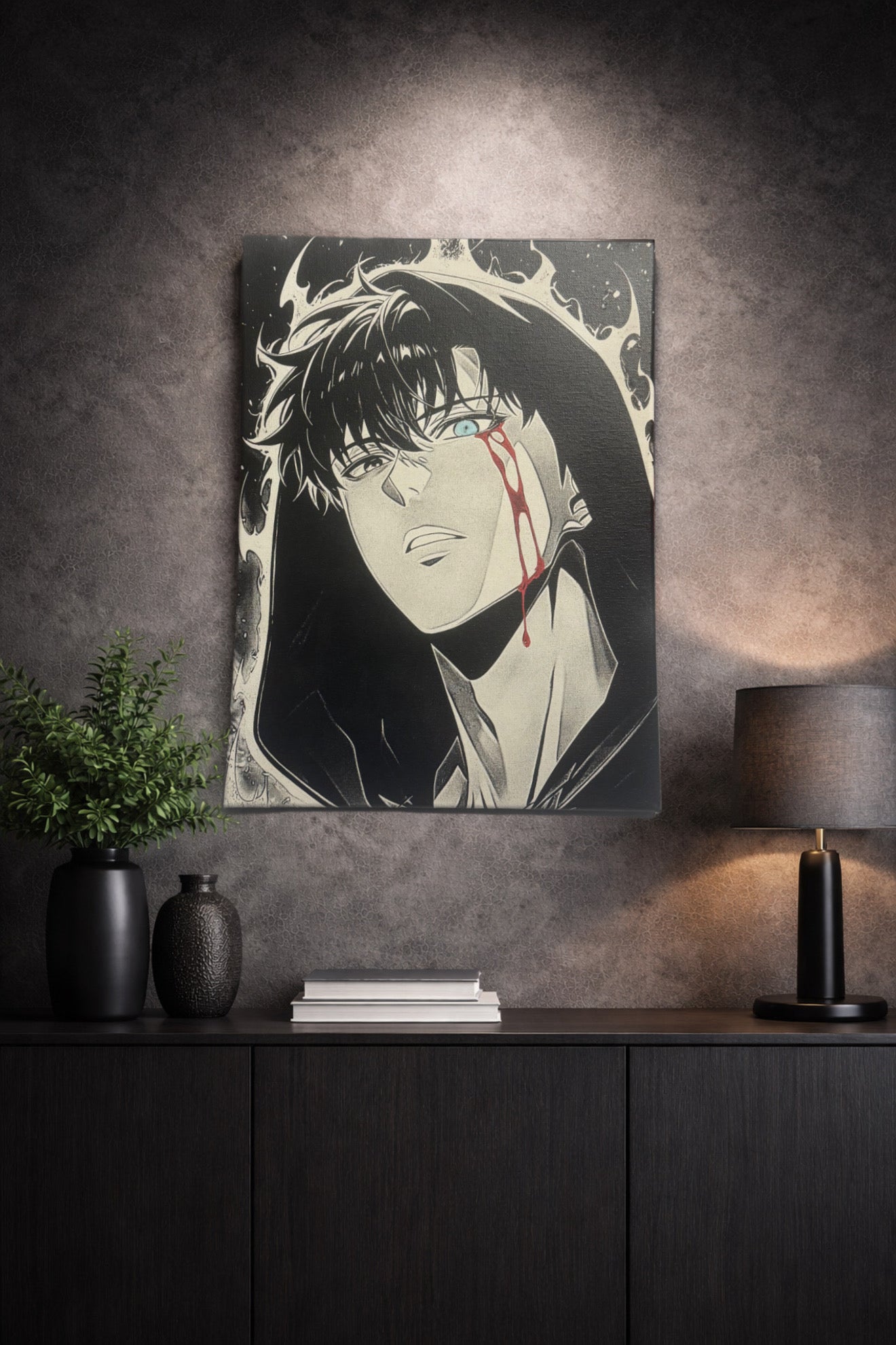 Décoration murale dark fantasy héroïque contrastée