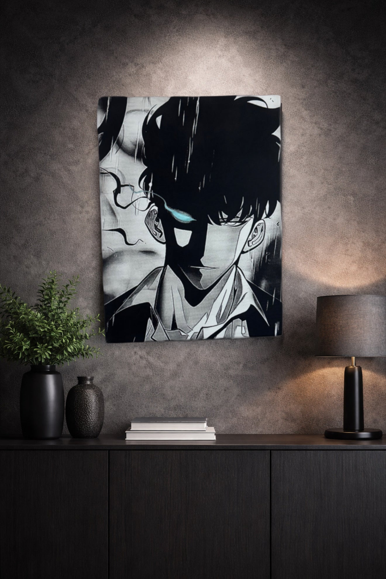 Décoration murale dark fantasy pouvoir éveillé en noir et blanc