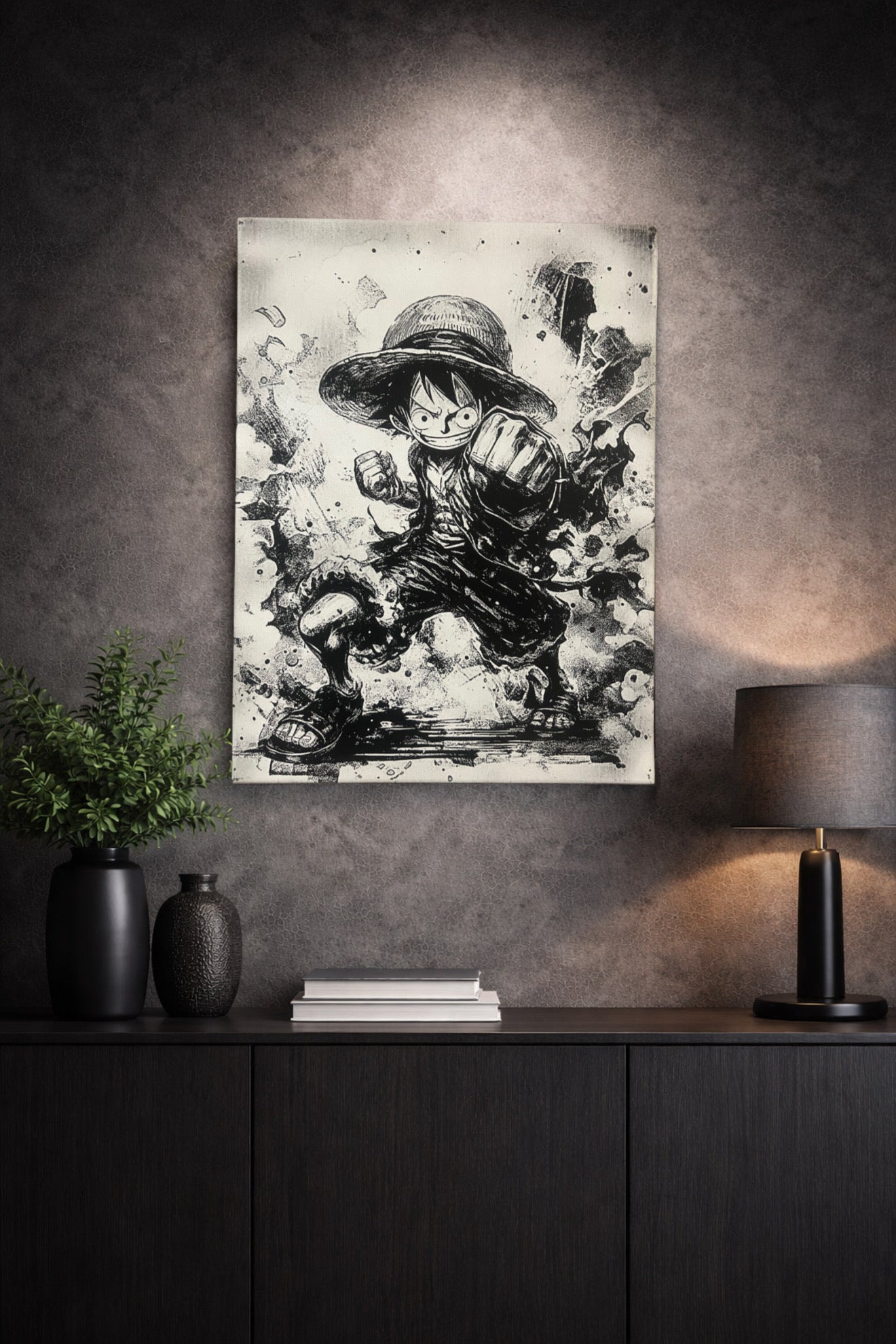 Décoration murale énergie dynamique attaque puissante en noir et blanc