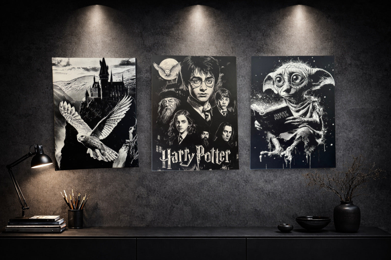 Toile murale univers sorcellerie et château magique