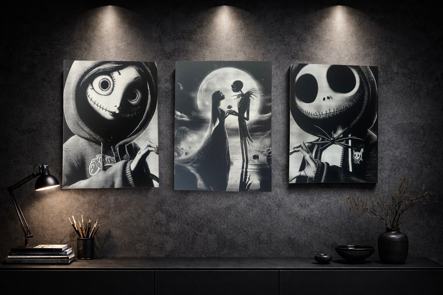 Toile romantique gothique noir et blanc tendue sur cadre en bois 30x40 cm