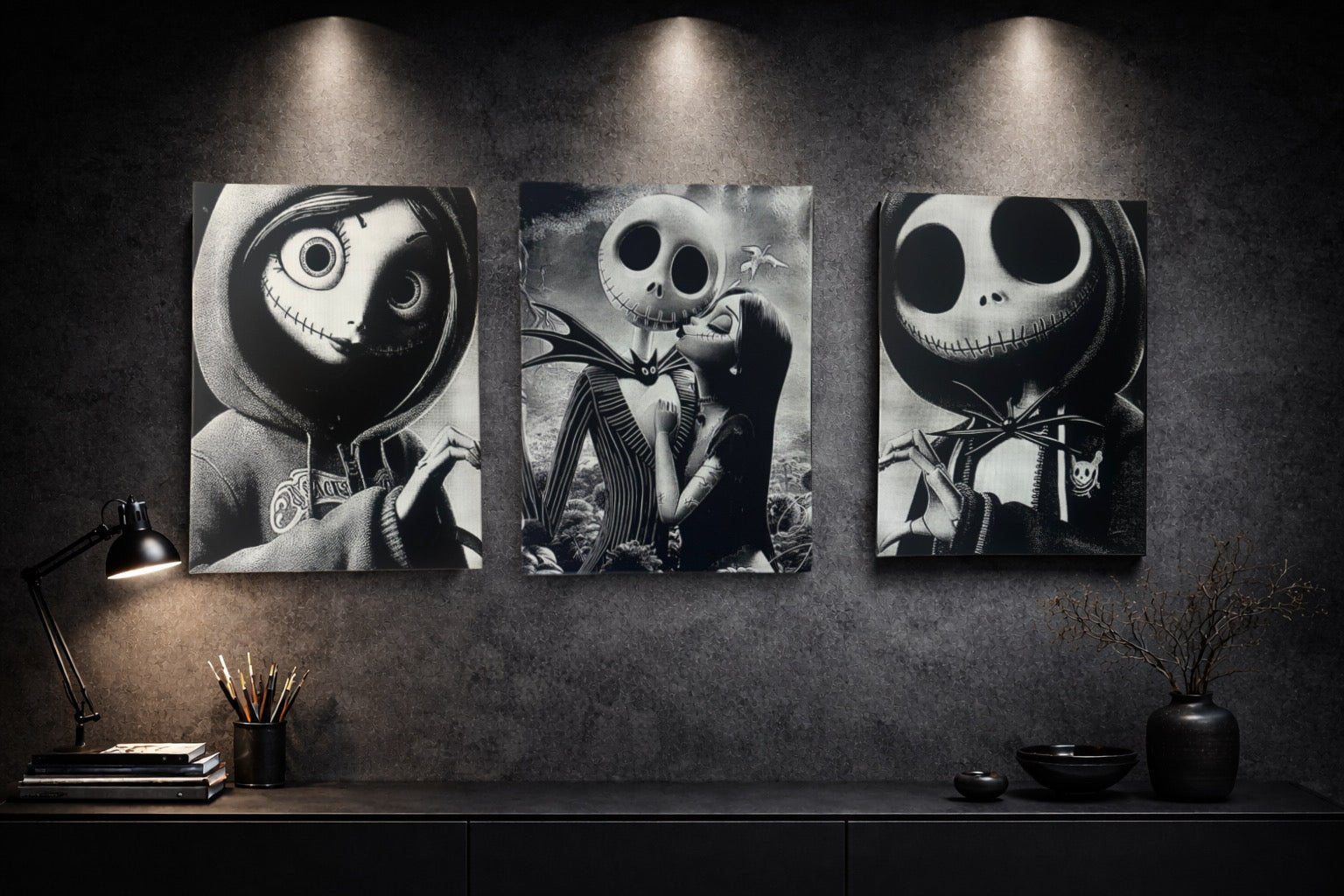 Diptyque gothique noir et blanc – Duo iconique – Lot de 2 toiles murales 30x40 cm - DesignRomArt