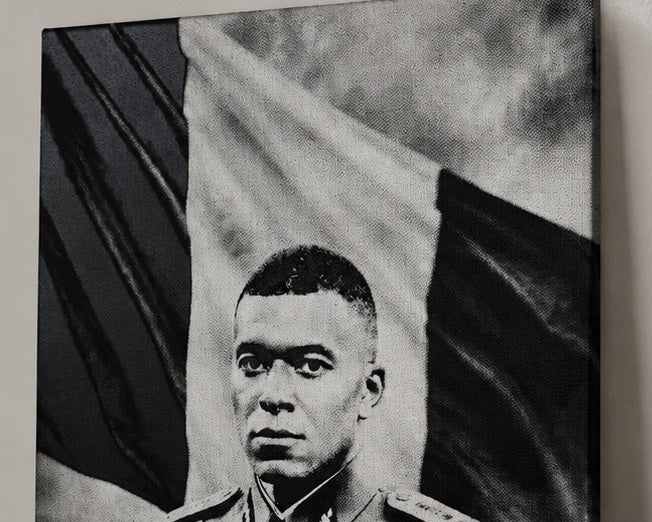 El Dictator Mbappé™ | Tableau Parodique Noir & Blanc sur Toile 30×40 cm - DesignRomArt