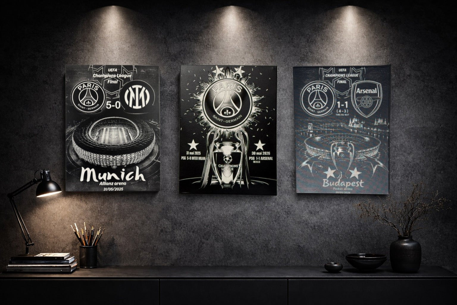 Lot de 2 Toiles PSG Champions League 2025 & 2026 - Édition Double Victoire Historique - 30x40 cm (Copie) - DesignRomArt