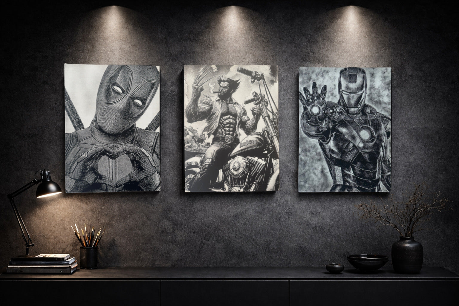 Mur galerie tableaux action noir et blanc