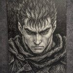 Portrait manga noir et blanc – Guerrier dark fantasy – Tableau intense sur toile 30x40 cm - DesignRomArt