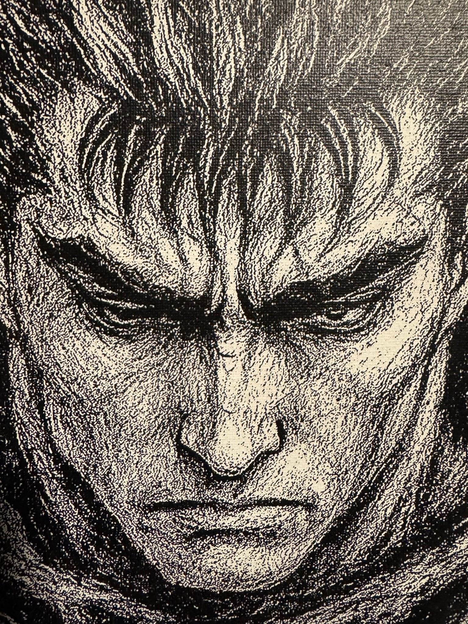 Portrait manga noir et blanc – Guerrier dark fantasy – Tableau intense sur toile 30x40 cm - DesignRomArt