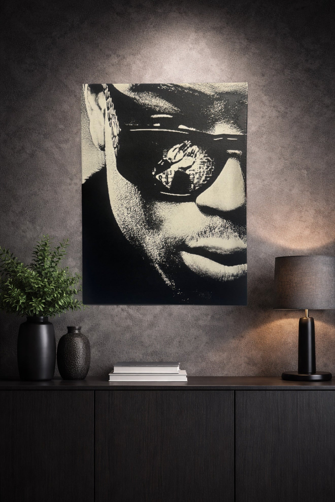 Portrait rappeur noir et blanc – Tableau mural style urbain – Toile 30x40 cm - DesignRomArt