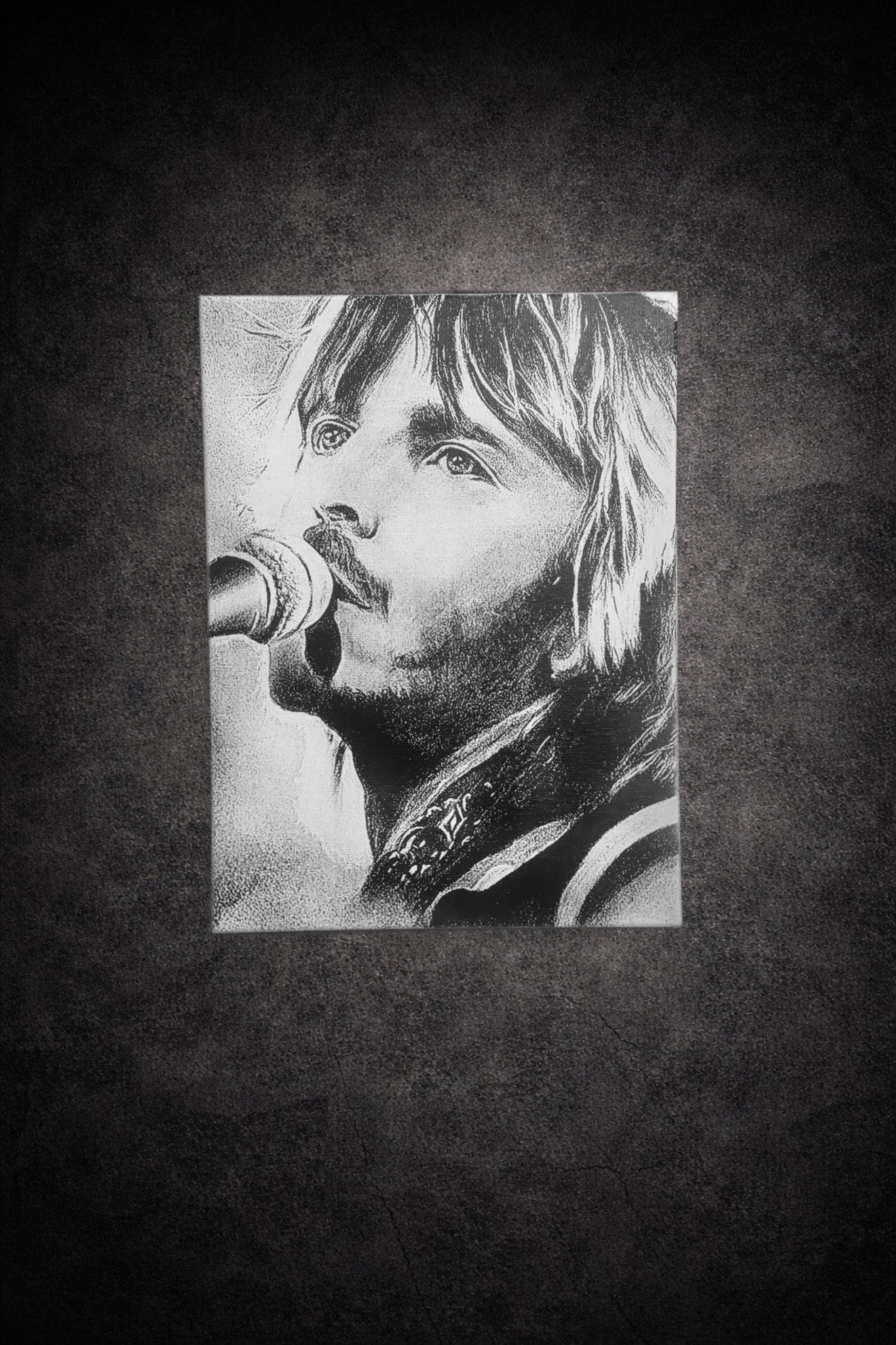 Portrait de Renaud en noir et blanc – tableau chanson française 30x40 cm