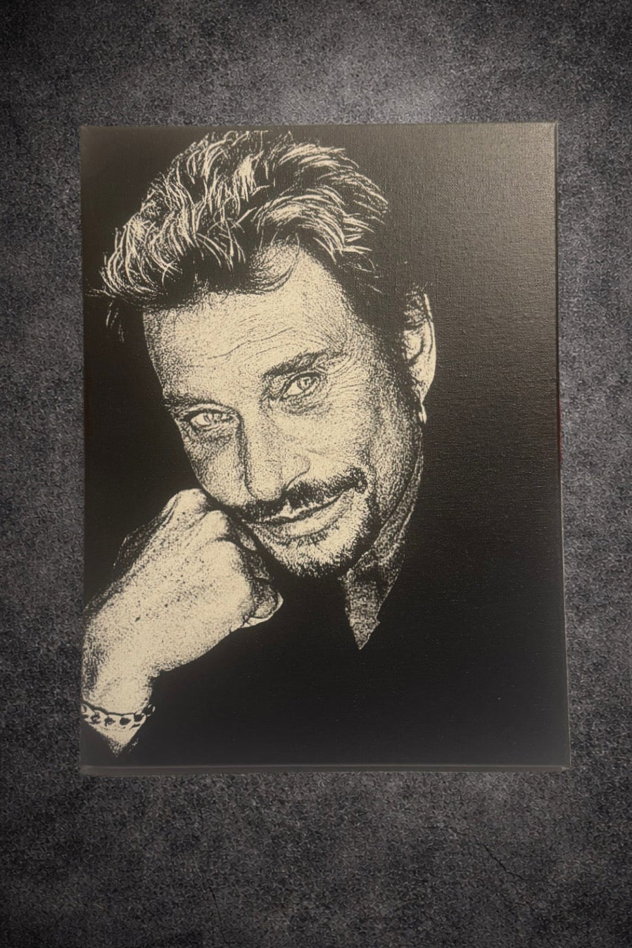 Portrait rock français noir et blanc – Icône de la chanson – Toile murale 30x40 cm - DesignRomArt