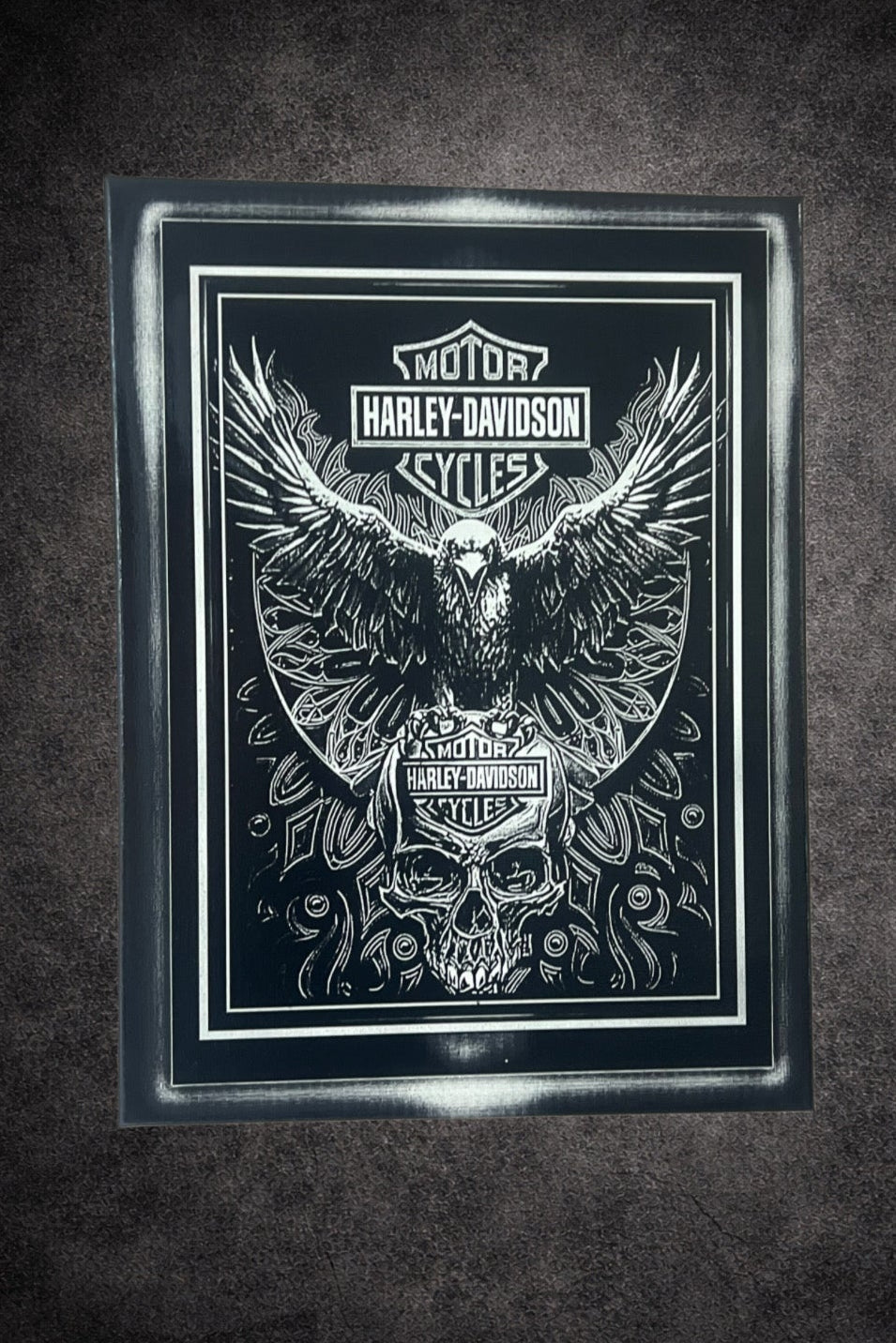 Tableau aigle biker et crâne mécanique symbole de liberté sauvage noir et blanc décoration murale 30x40 cm - DesignRomArt