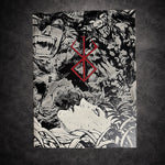 Tableau mural noir et blanc scène apocalyptique créatures et symbole du destin