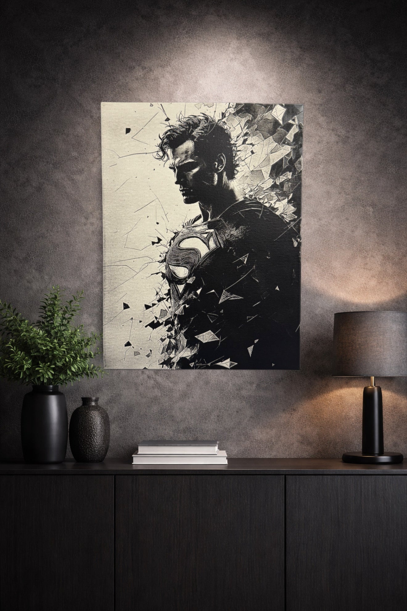 Art mural héros style cinématographique noir et blanc