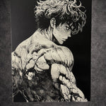 Tableau boxeur musclé regard intense noir et blanc style manga décoration murale 30x40 cm - DesignRomArt