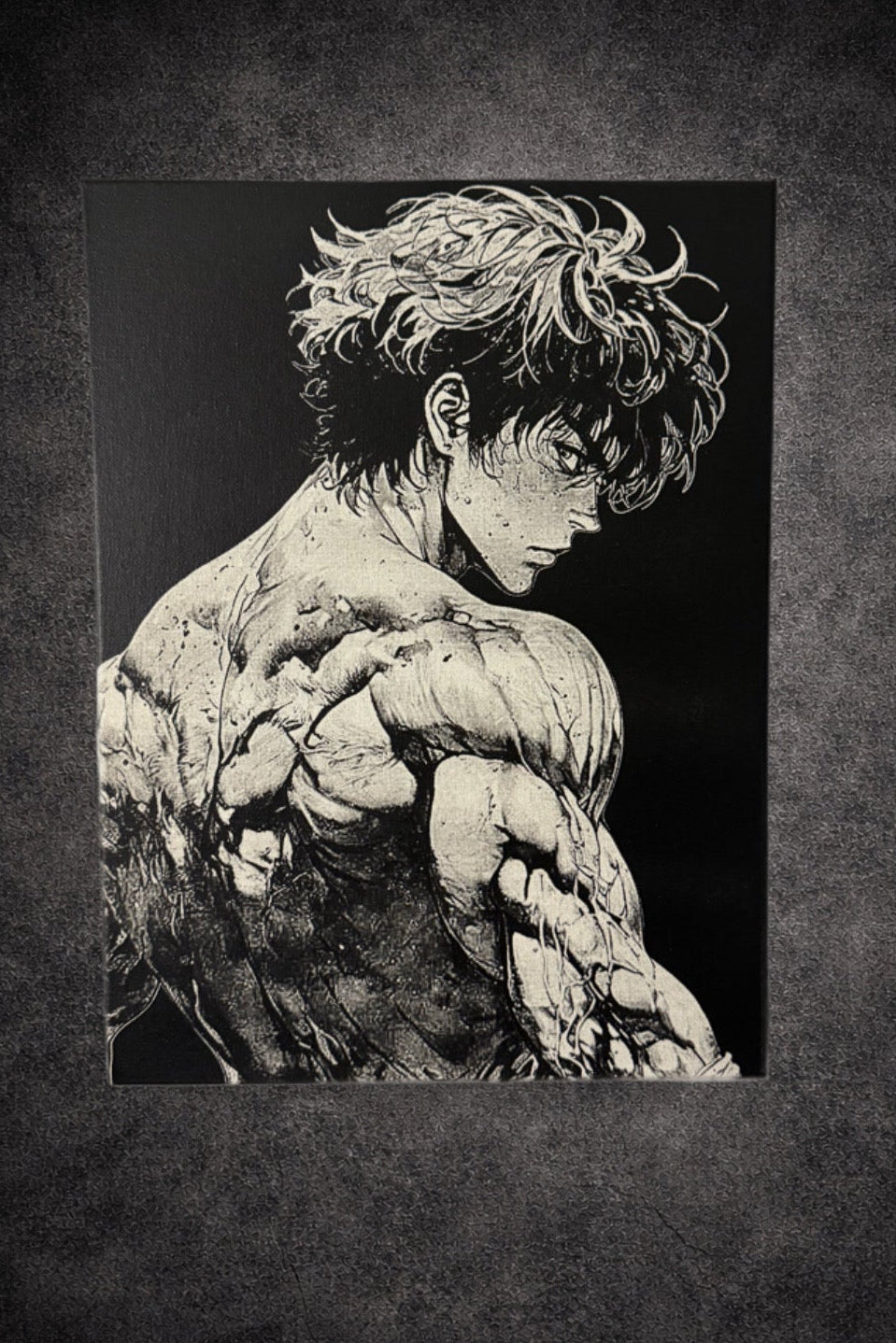 Tableau boxeur musclé regard intense noir et blanc style manga décoration murale 30x40 cm - DesignRomArt