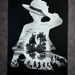 Tableau capitaine aventurier et équipage en mer épique décoration murale 30x40 cm - DesignRomArt