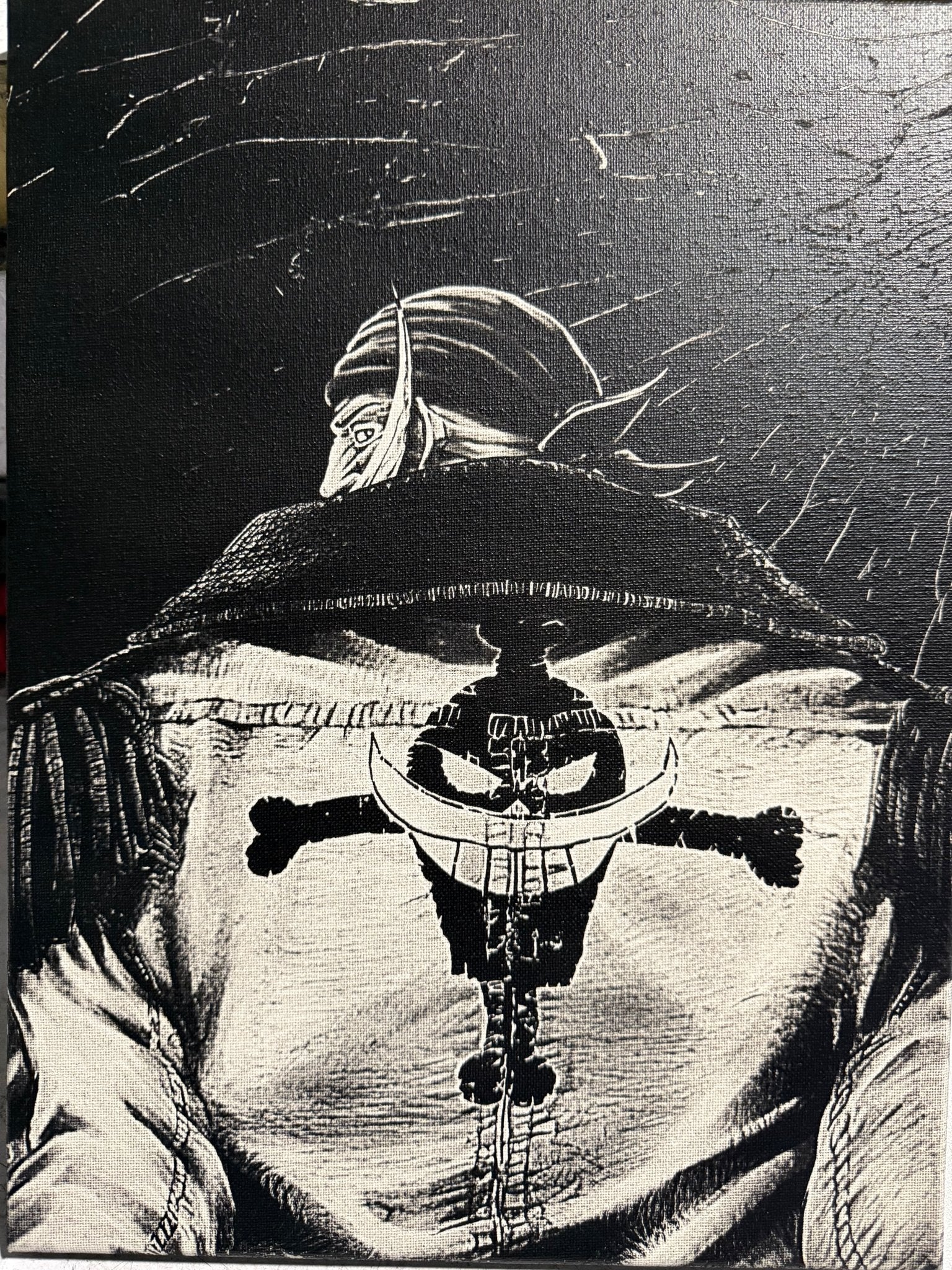 Tableau capitaine pirate dos symbole équipage décoration murale manga noir et blanc 30x40 cm - DesignRomArt