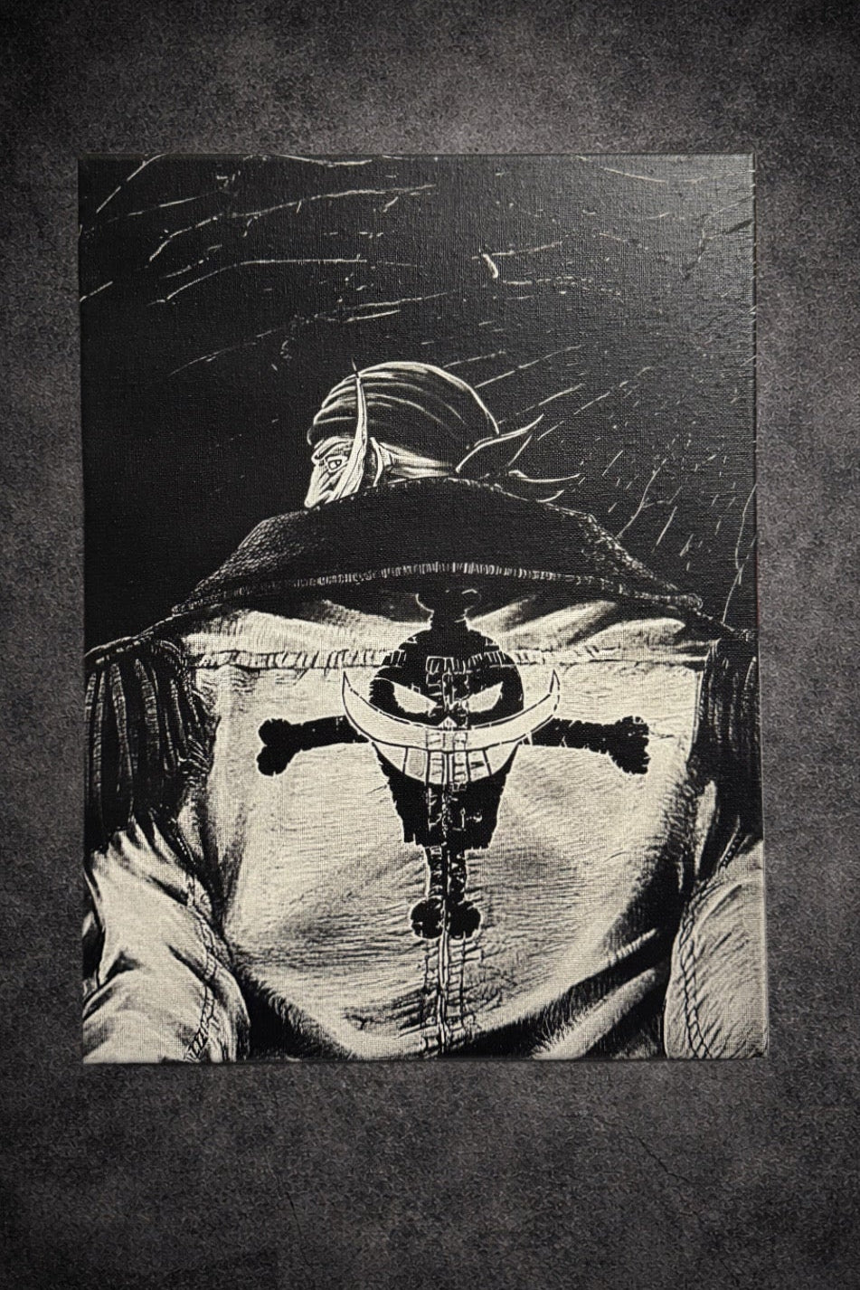 Tableau capitaine pirate dos symbole équipage décoration murale manga noir et blanc 30x40 cm - DesignRomArt