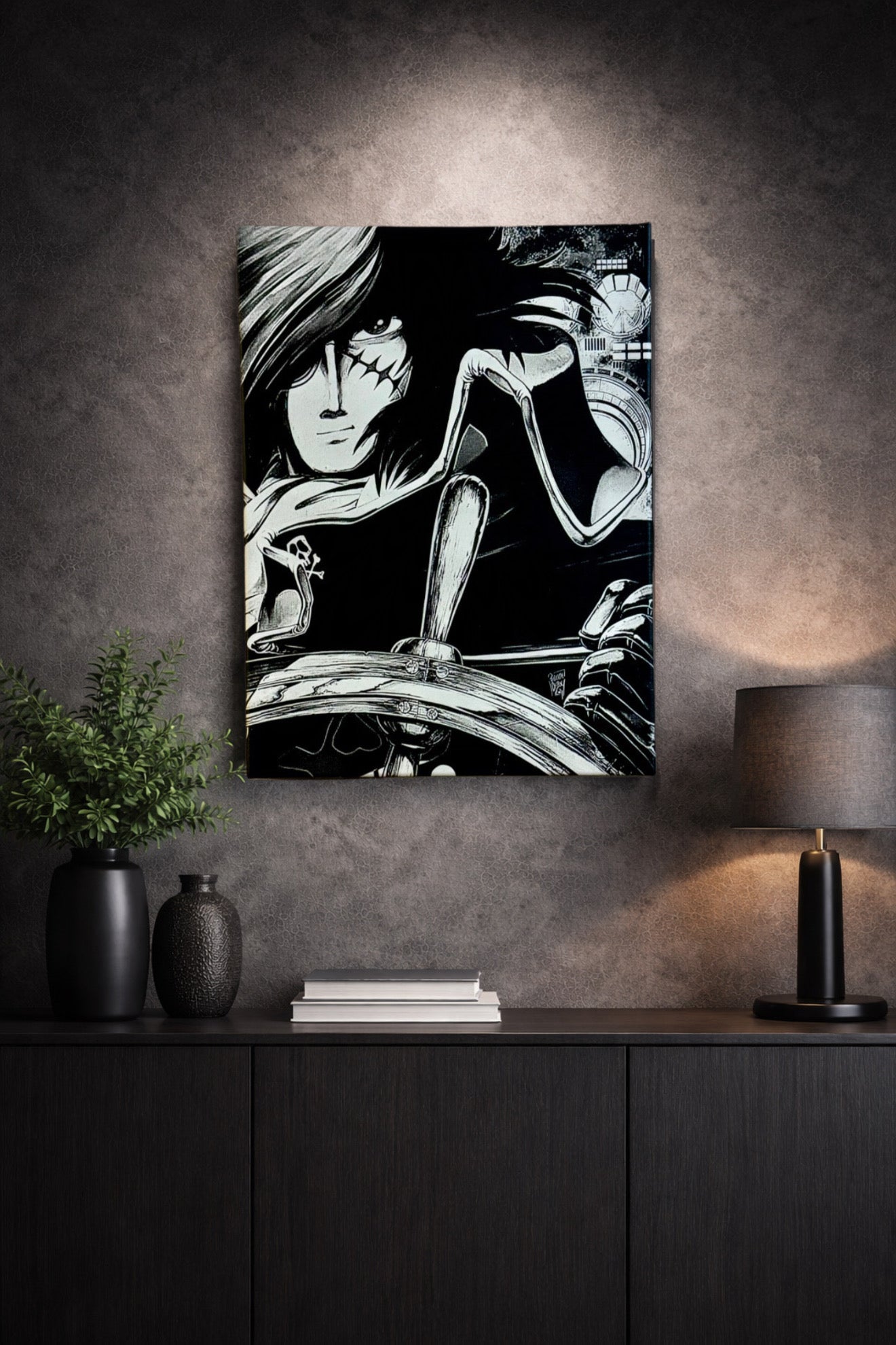 Tableau capitaine pirate spatial rétro science - fiction noir et blanc décoration murale 30x40 cm - DesignRomArt