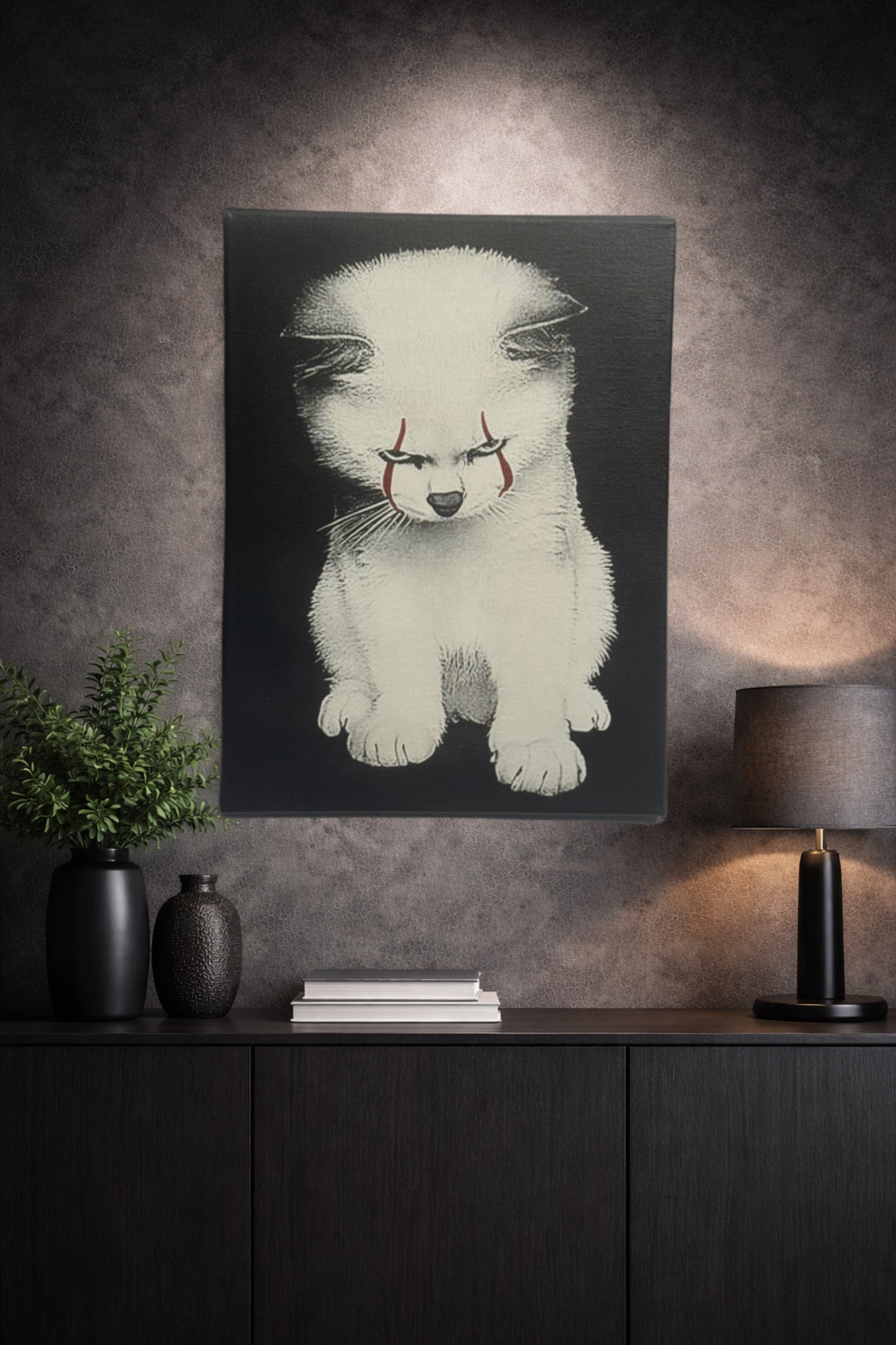 Tableau chat blanc regard dramatique noir et blanc contraste artistique décoration murale 30x40 cm - DesignRomArt