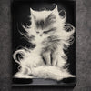 Tableau chat mystique poils flottants art noir et blanc décoration murale 30x40 cm - DesignRomArt