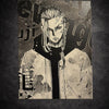 Tableau chef de gang rebelle univers combat urbain style manga noir et blanc décoration murale 30x40 cm - DesignRomArt