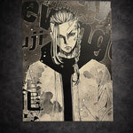Tableau chef de gang rebelle univers combat urbain style manga noir et blanc décoration murale 30x40 cm - DesignRomArt