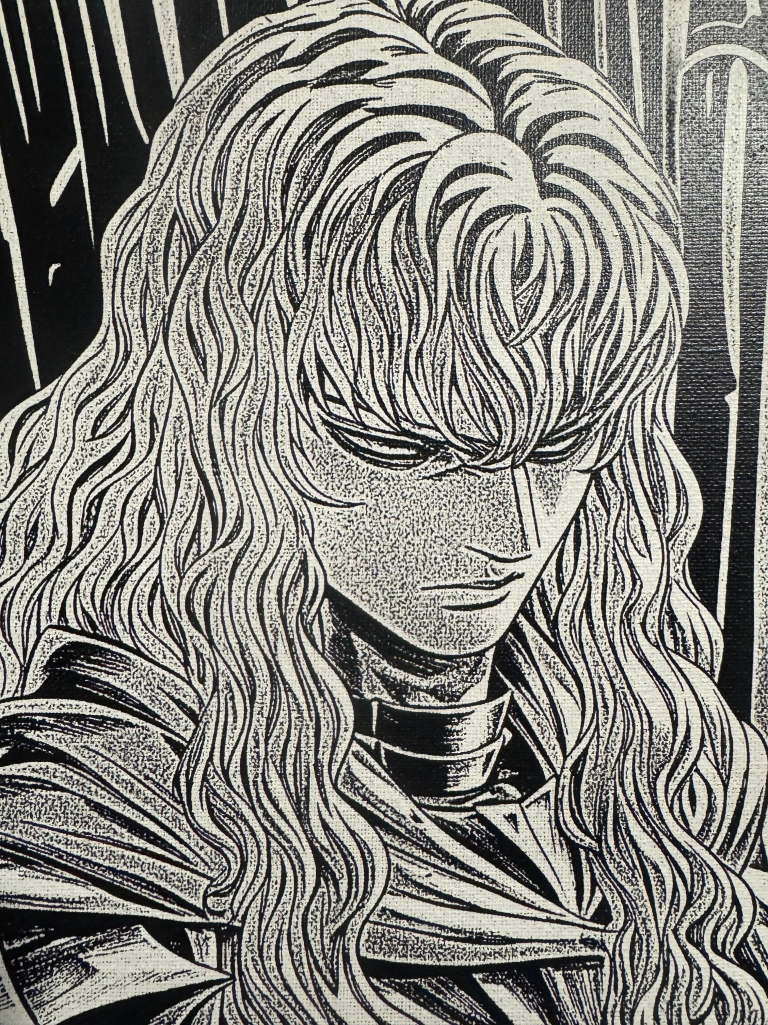 Tableau chevalier aux longs cheveux – Art manga noir et blanc dark fantasy – Toile 30x40 cm - DesignRomArt