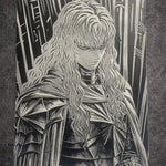 Tableau chevalier aux longs cheveux – Art manga noir et blanc dark fantasy – Toile 30x40 cm - DesignRomArt