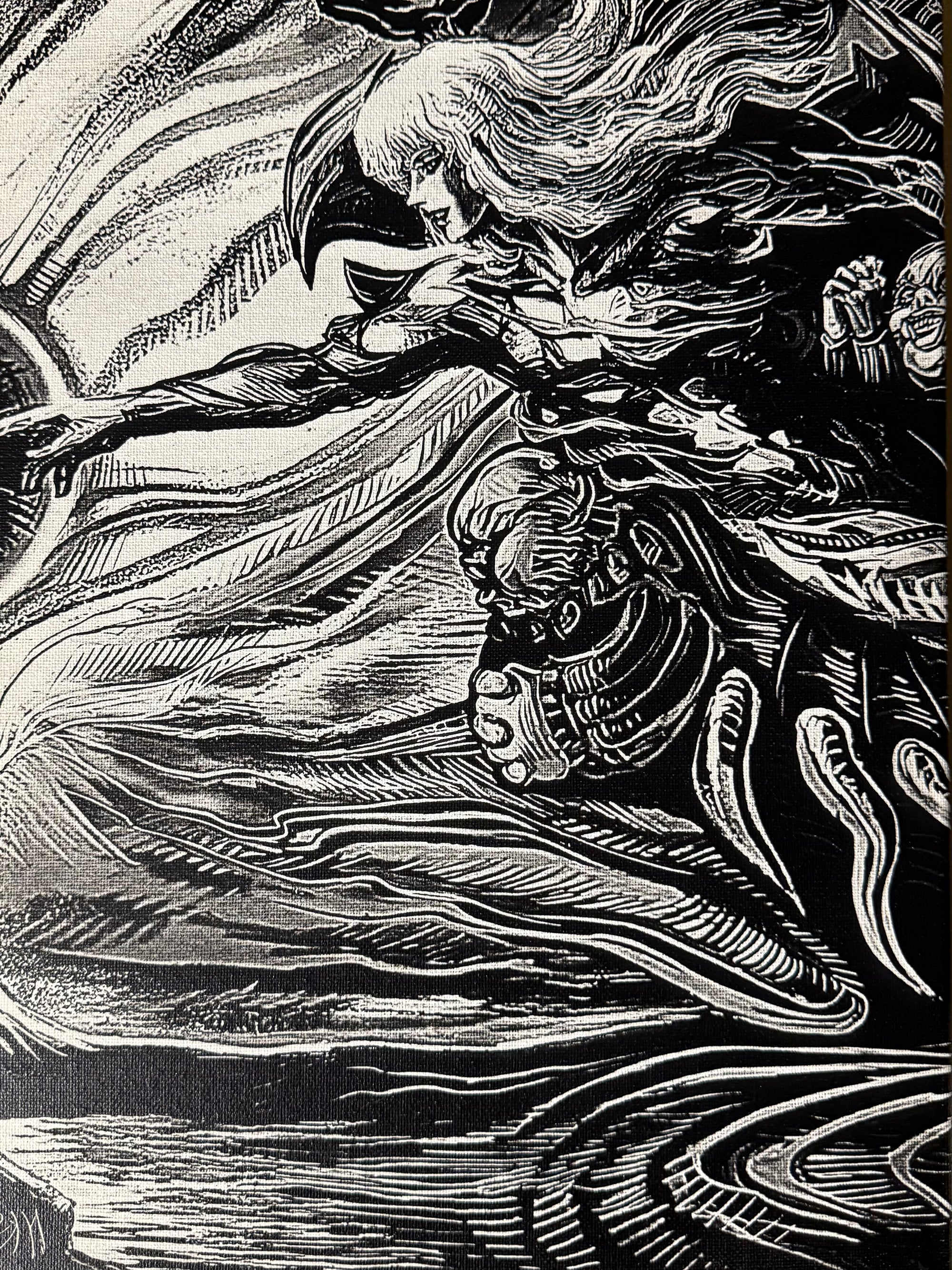 Détails 2 artistiques du tableau combat épique noir et blanc contrasté