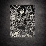 Tableau noir et blanc guerriers en combat épique en ville détruite