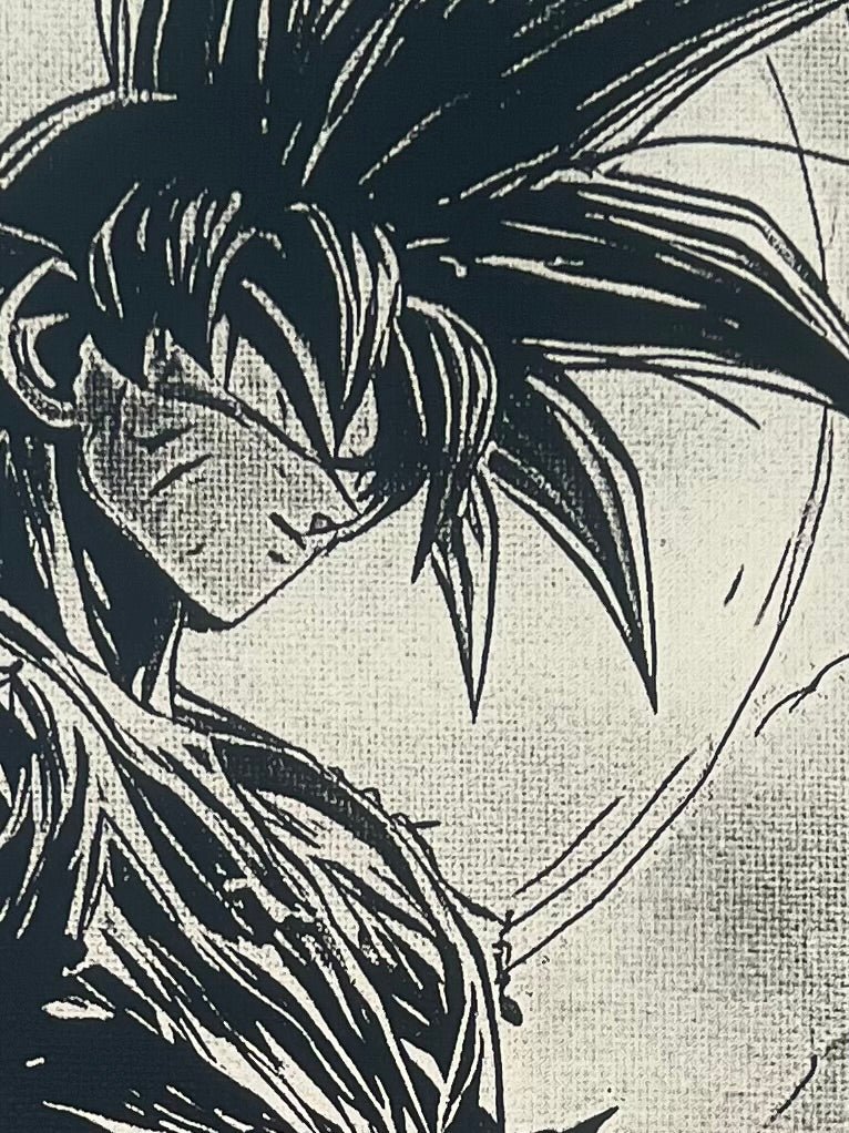 Tableau combattant silencieux sous la lune – Art manga noir et blanc – Toile 30x40 cm - DesignRomArt