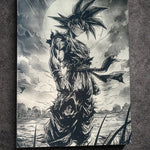 Tableau combattant silencieux sous la lune – Art manga noir et blanc – Toile 30x40 cm - DesignRomArt
